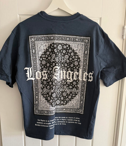 LA Men’s Medium T Shirt in Blue. Large Print.