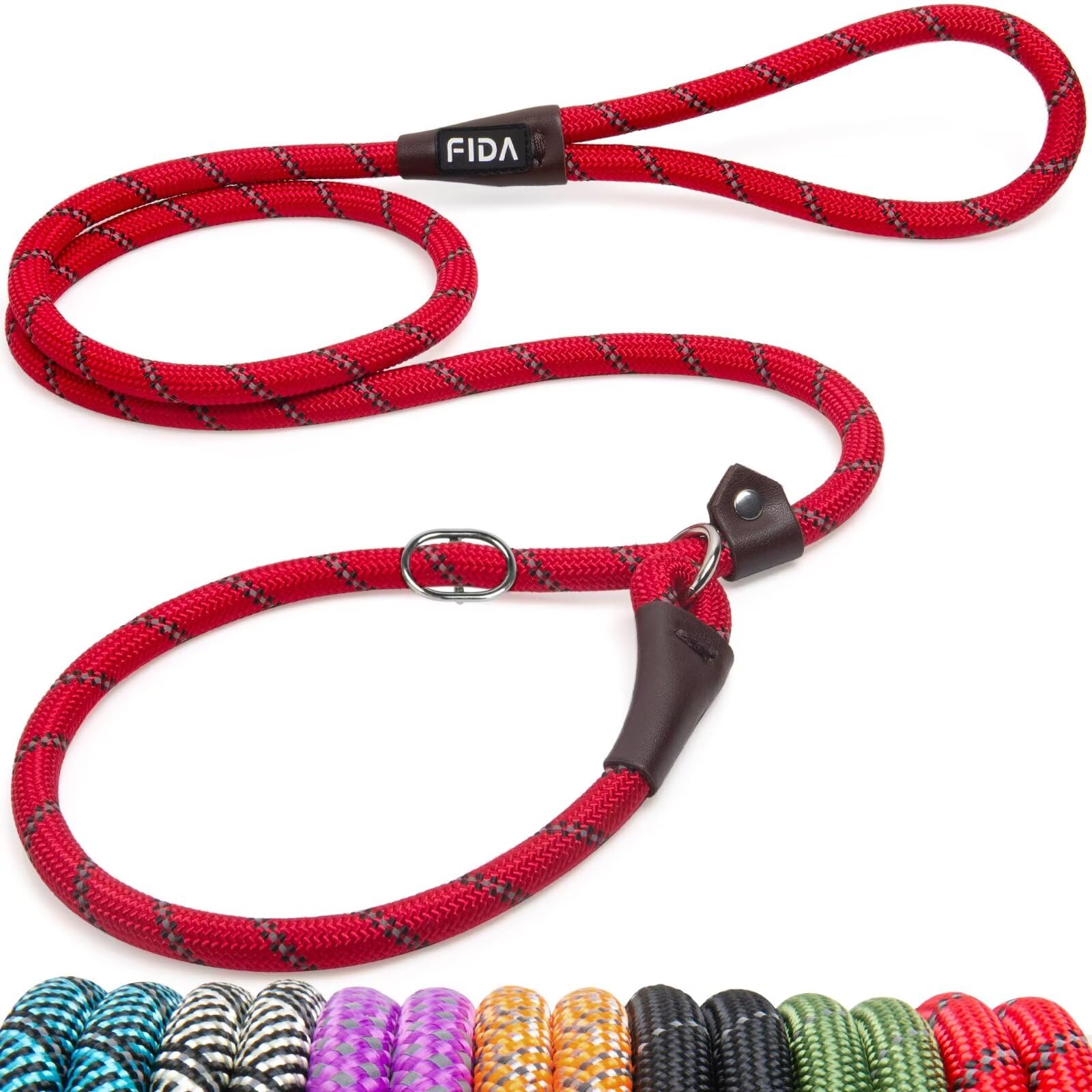 Fida Slip Lead for Dogs | 1.8m, One-Size-Fits-All, Slip-On Rope Leash. Easy to Slip On, No Collar or Harness Needed. Durable & Weather Resistant Climbers Rope with Reflective Stitching (Green)