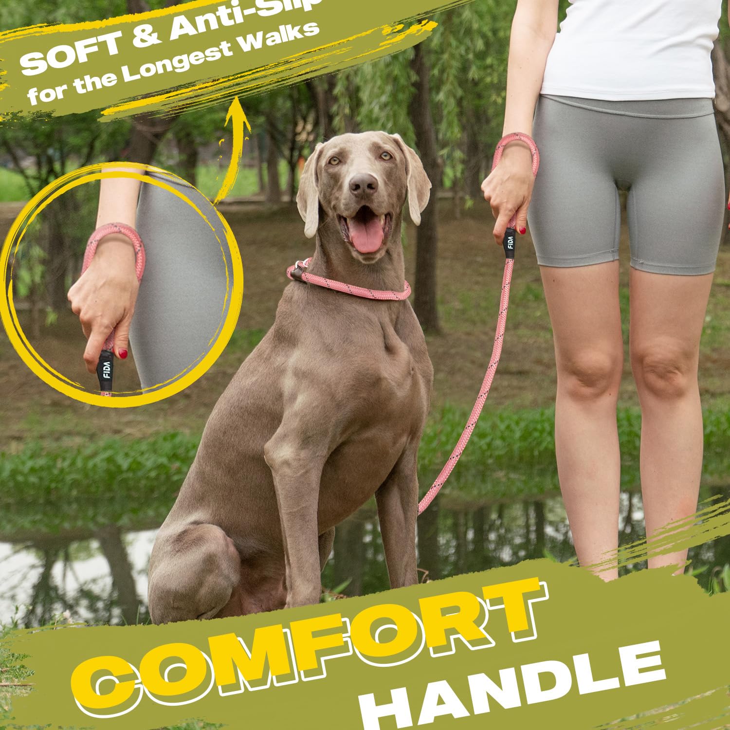 Fida Slip Lead for Dogs | 1.8m, One-Size-Fits-All, Slip-On Rope Leash. Easy to Slip On, No Collar or Harness Needed. Durable & Weather Resistant Climbers Rope with Reflective Stitching (Green)