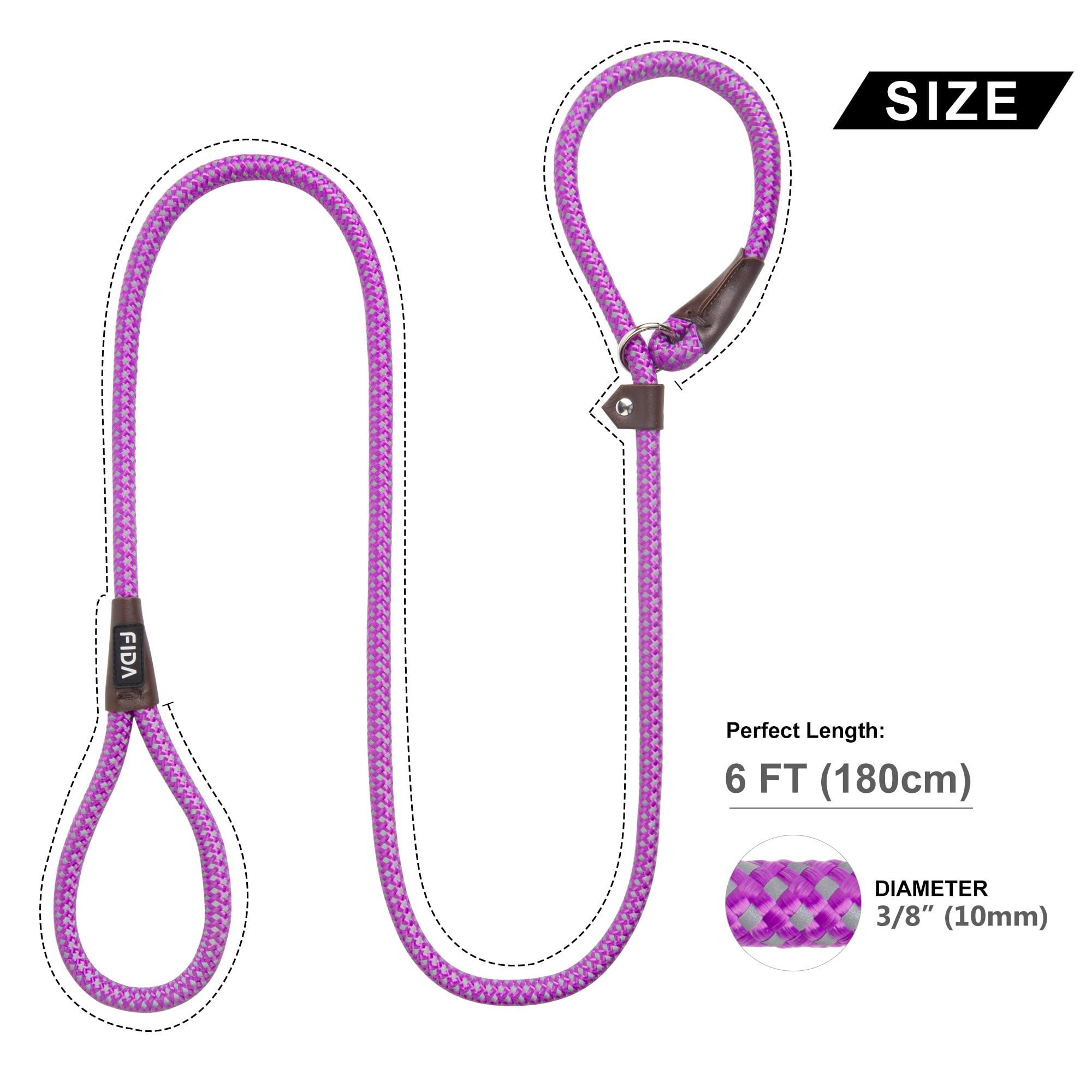 Fida Slip Lead for Dogs | 1.8m, One-Size-Fits-All, Slip-On Rope Leash. Easy to Slip On, No Collar or Harness Needed. Durable & Weather Resistant Climbers Rope with Reflective Stitching (Green)