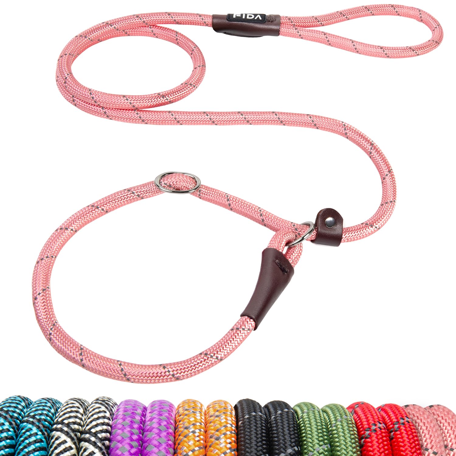 Fida Slip Lead for Dogs | 1.8m, One-Size-Fits-All, Slip-On Rope Leash. Easy to Slip On, No Collar or Harness Needed. Durable & Weather Resistant Climbers Rope with Reflective Stitching (Green)
