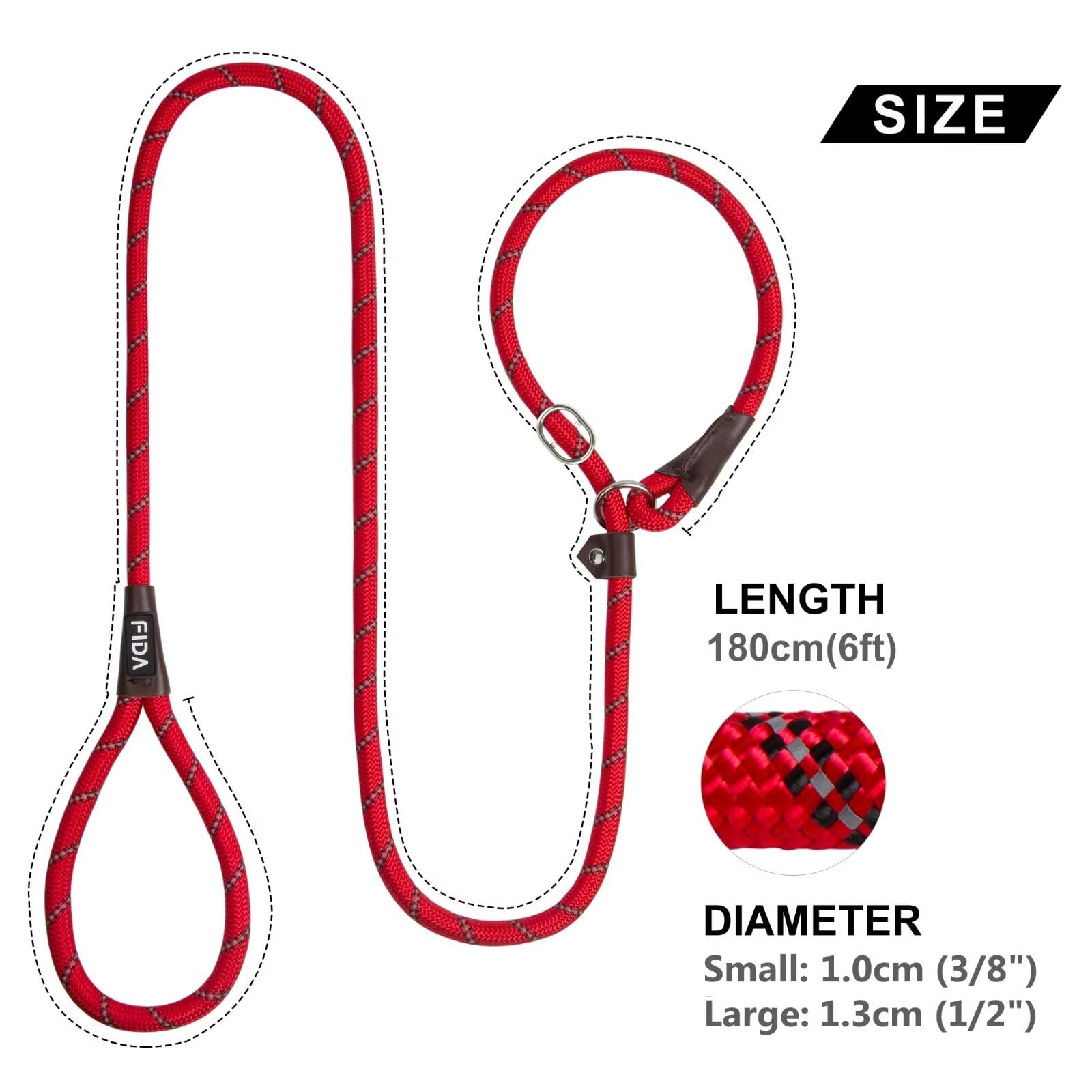 Fida Slip Lead for Dogs | 1.8m, One-Size-Fits-All, Slip-On Rope Leash. Easy to Slip On, No Collar or Harness Needed. Durable & Weather Resistant Climbers Rope with Reflective Stitching (Green)