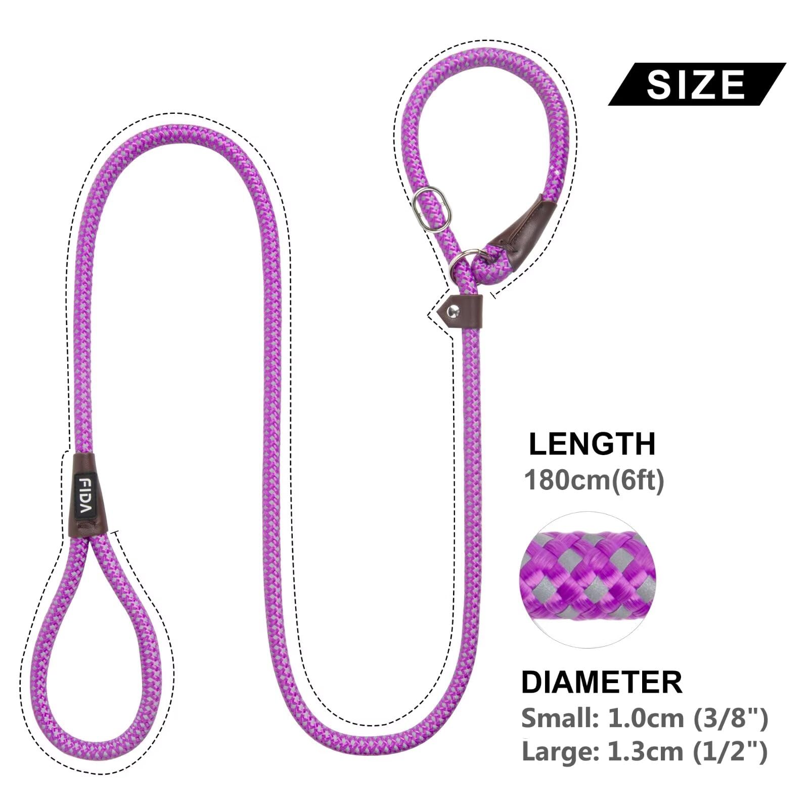 Fida Slip Lead for Dogs | 1.8m, One-Size-Fits-All, Slip-On Rope Leash. Easy to Slip On, No Collar or Harness Needed. Durable & Weather Resistant Climbers Rope with Reflective Stitching (Green)