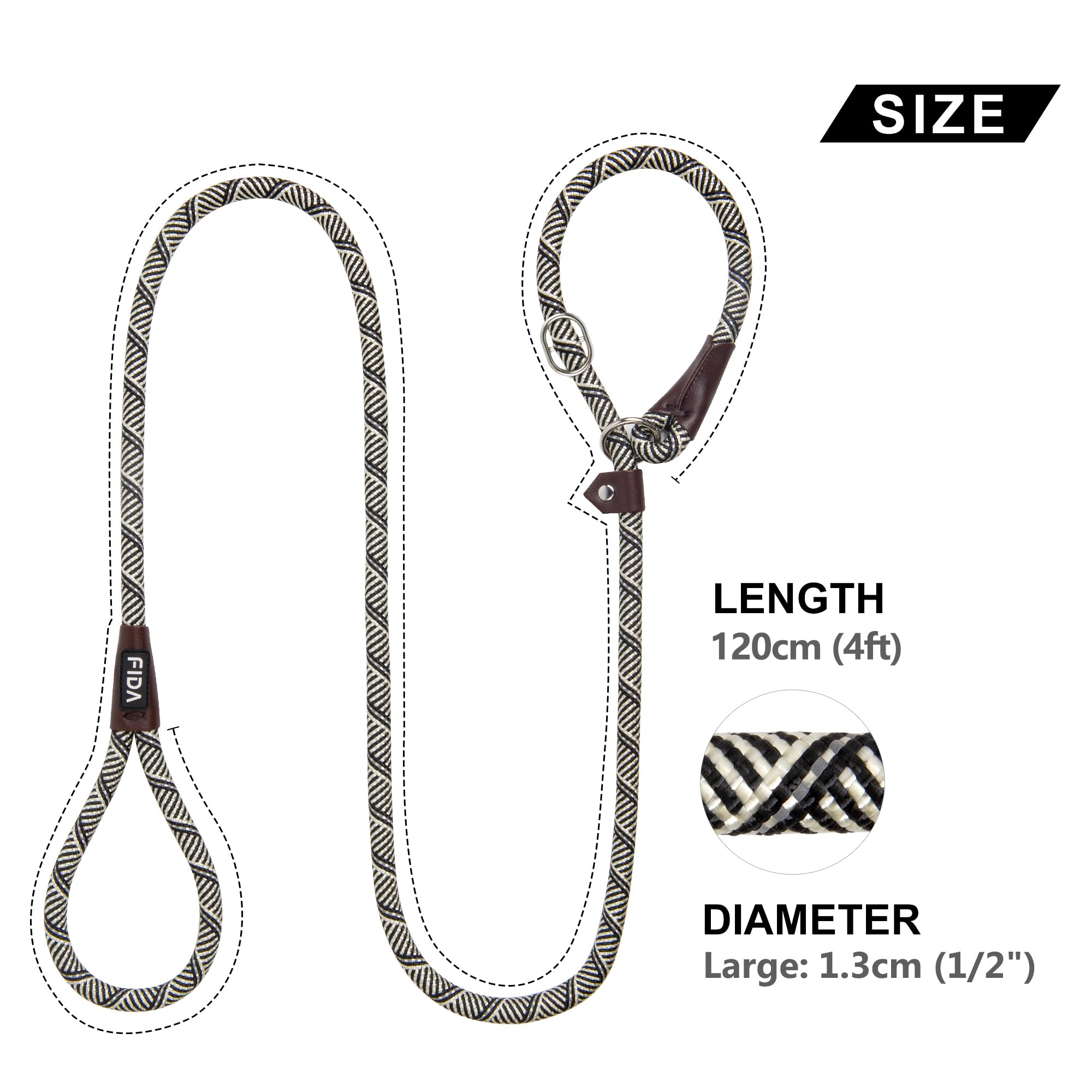 Fida Slip Lead for Dogs | 1.8m, One-Size-Fits-All, Slip-On Rope Leash. Easy to Slip On, No Collar or Harness Needed. Durable & Weather Resistant Climbers Rope with Reflective Stitching (Green)