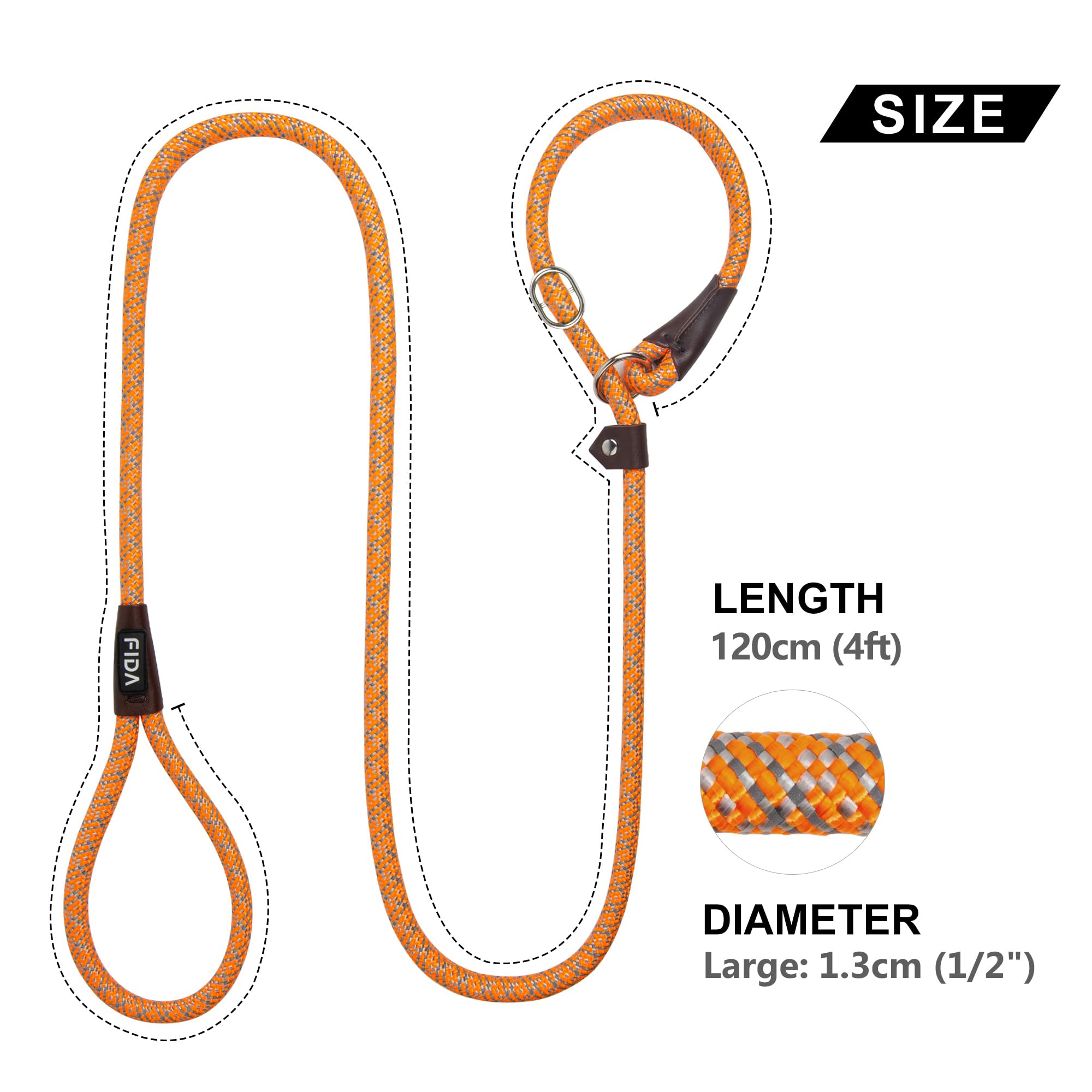 Fida Slip Lead for Dogs | 1.8m, One-Size-Fits-All, Slip-On Rope Leash. Easy to Slip On, No Collar or Harness Needed. Durable & Weather Resistant Climbers Rope with Reflective Stitching (Green)