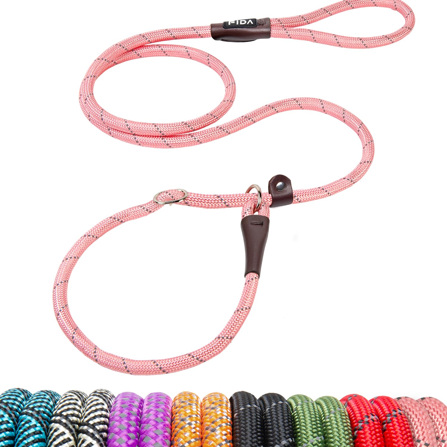 Fida Slip Lead for Dogs | 1.8m, One-Size-Fits-All, Slip-On Rope Leash. Easy to Slip On, No Collar or Harness Needed. Durable & Weather Resistant Climbers Rope with Reflective Stitching (Green)