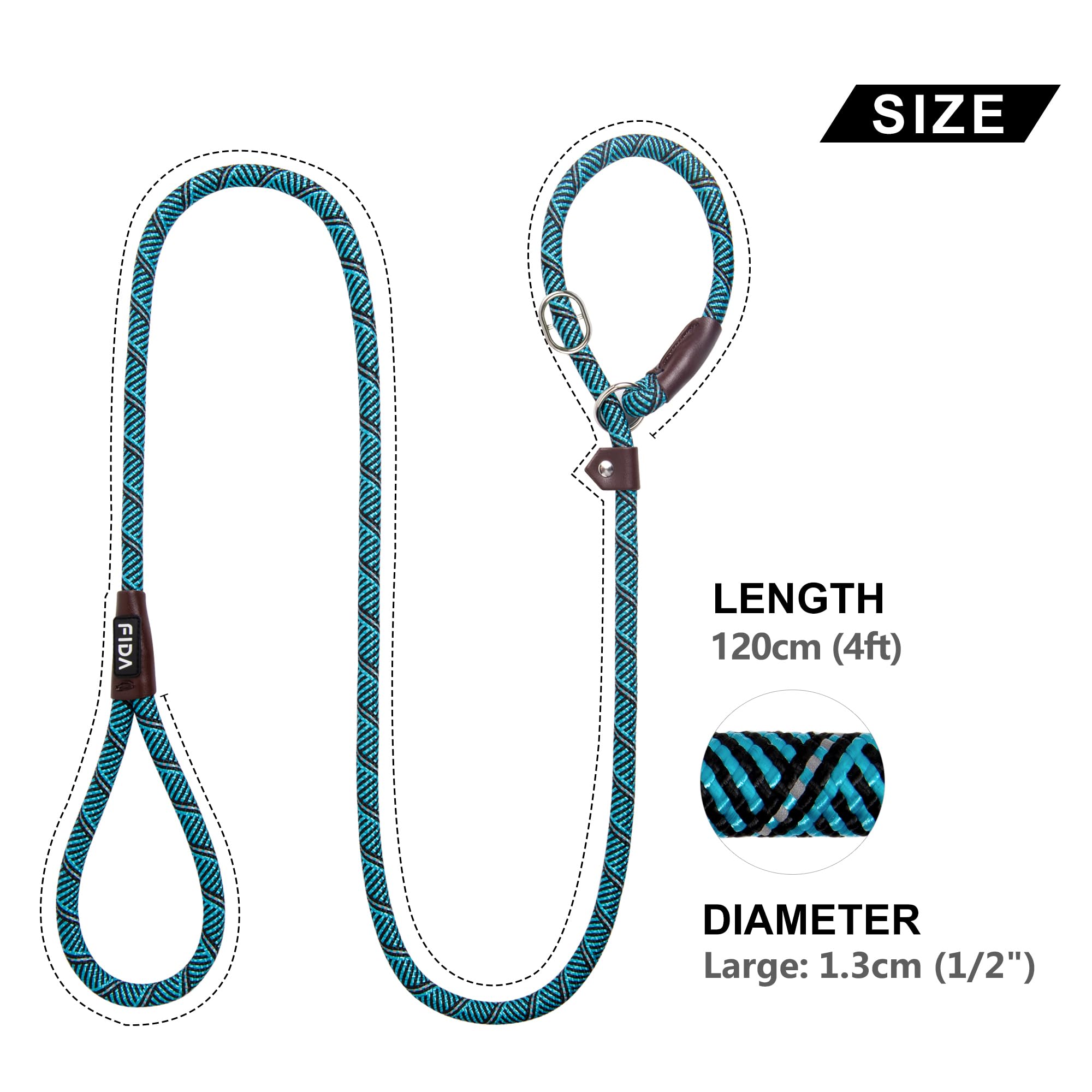 Fida Slip Lead for Dogs | 1.8m, One-Size-Fits-All, Slip-On Rope Leash. Easy to Slip On, No Collar or Harness Needed. Durable & Weather Resistant Climbers Rope with Reflective Stitching (Green)