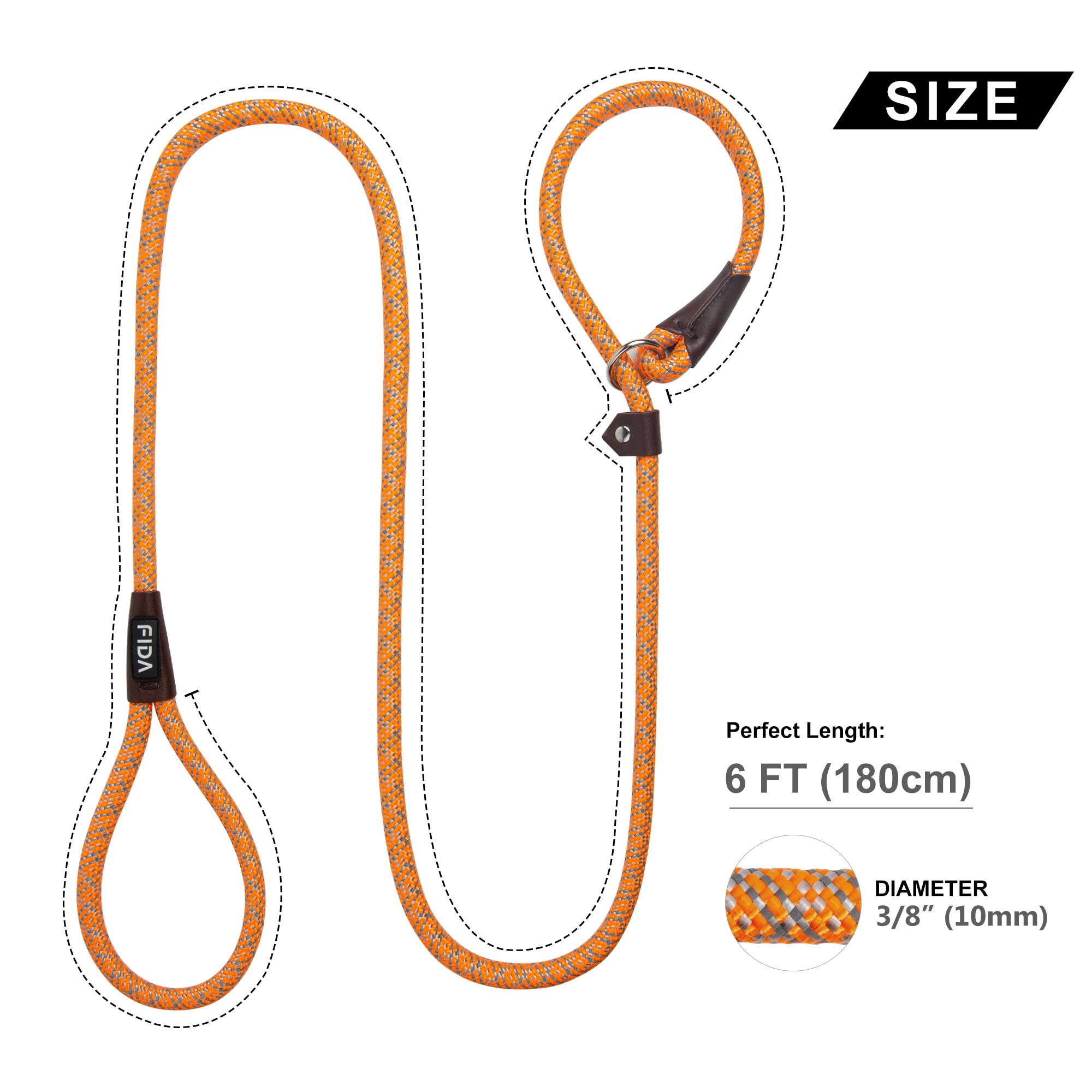 Fida Slip Lead for Dogs | 1.8m, One-Size-Fits-All, Slip-On Rope Leash. Easy to Slip On, No Collar or Harness Needed. Durable & Weather Resistant Climbers Rope with Reflective Stitching (Green)