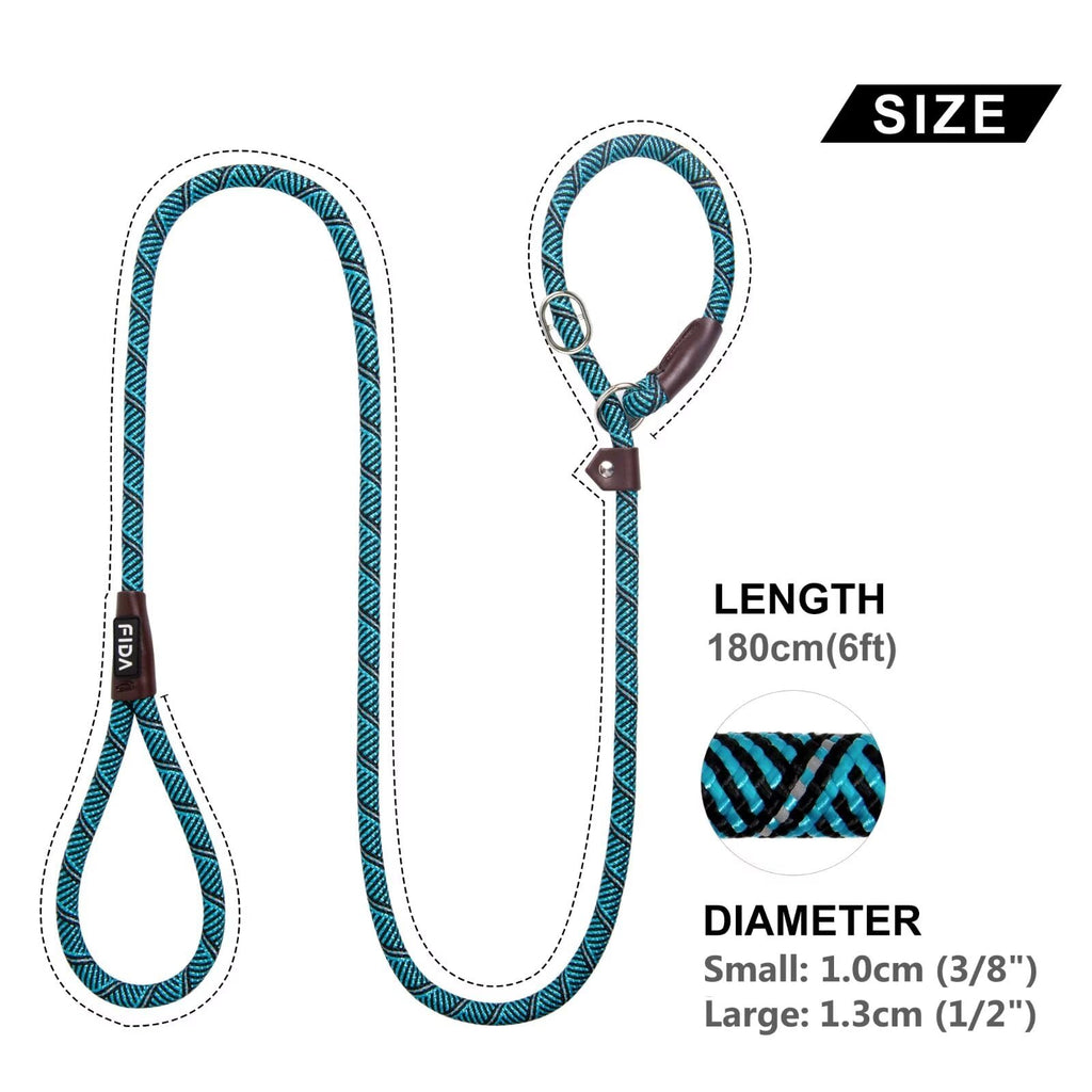 Fida Slip Lead for Dogs | 1.8m, One-Size-Fits-All, Slip-On Rope Leash. Easy to Slip On, No Collar or Harness Needed. Durable & Weather Resistant Climbers Rope with Reflective Stitching (Green)