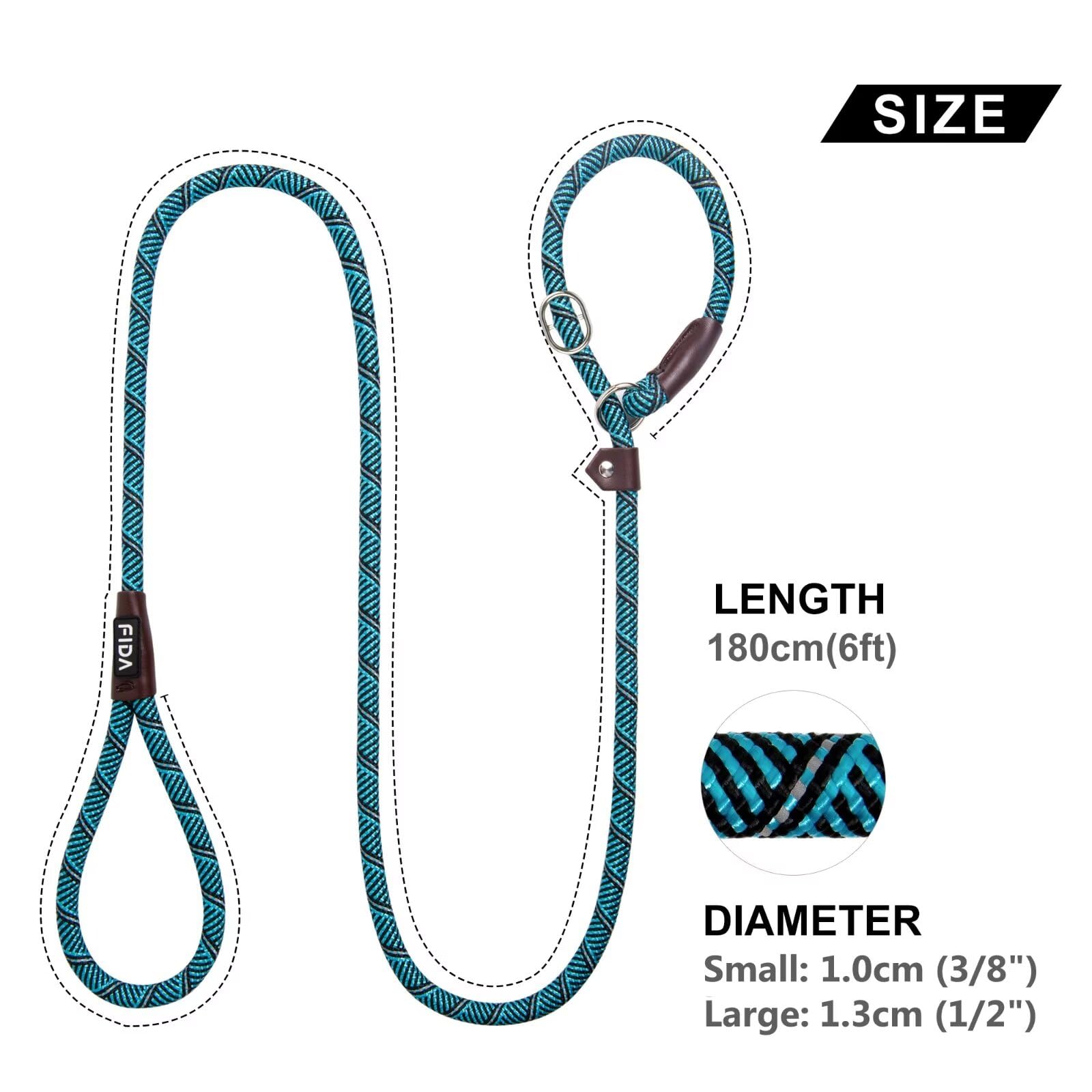 Fida Slip Lead for Dogs | 1.8m, One-Size-Fits-All, Slip-On Rope Leash. Easy to Slip On, No Collar or Harness Needed. Durable & Weather Resistant Climbers Rope with Reflective Stitching (Green)