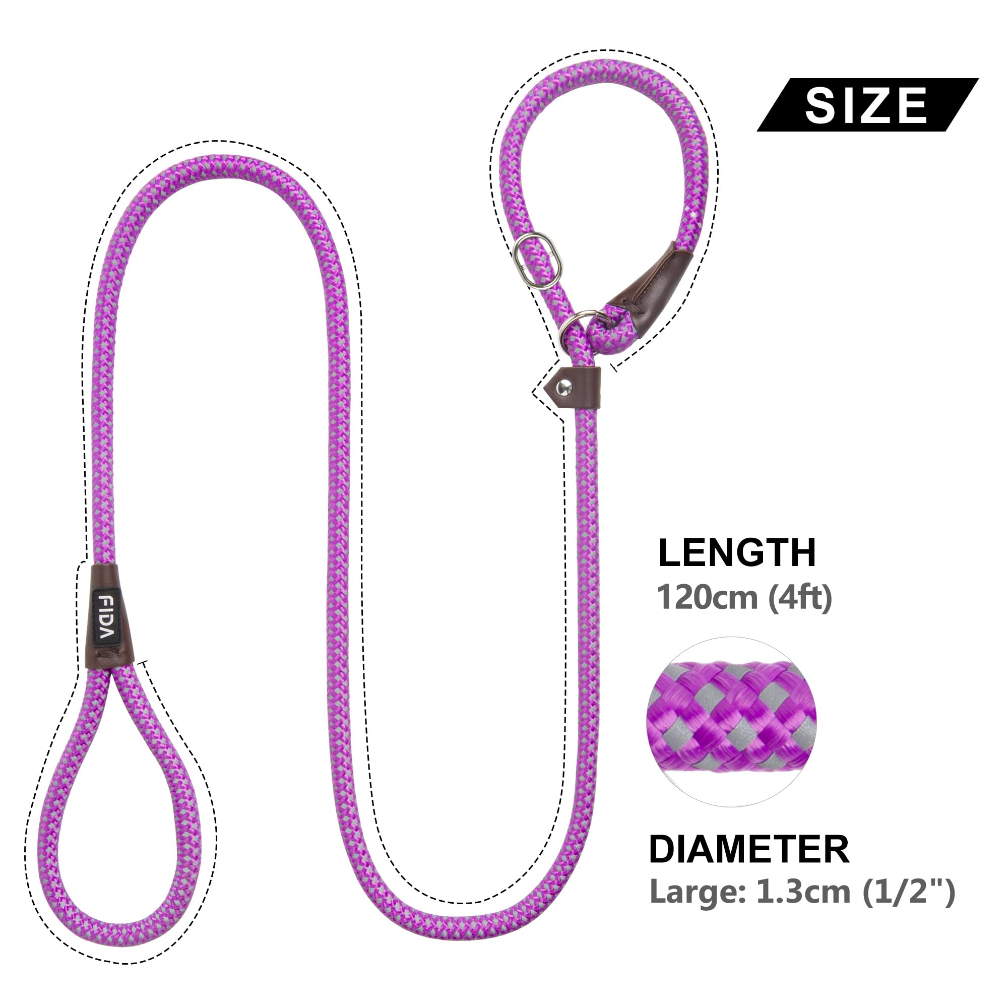 Fida Slip Lead for Dogs | 1.8m, One-Size-Fits-All, Slip-On Rope Leash. Easy to Slip On, No Collar or Harness Needed. Durable & Weather Resistant Climbers Rope with Reflective Stitching (Green)