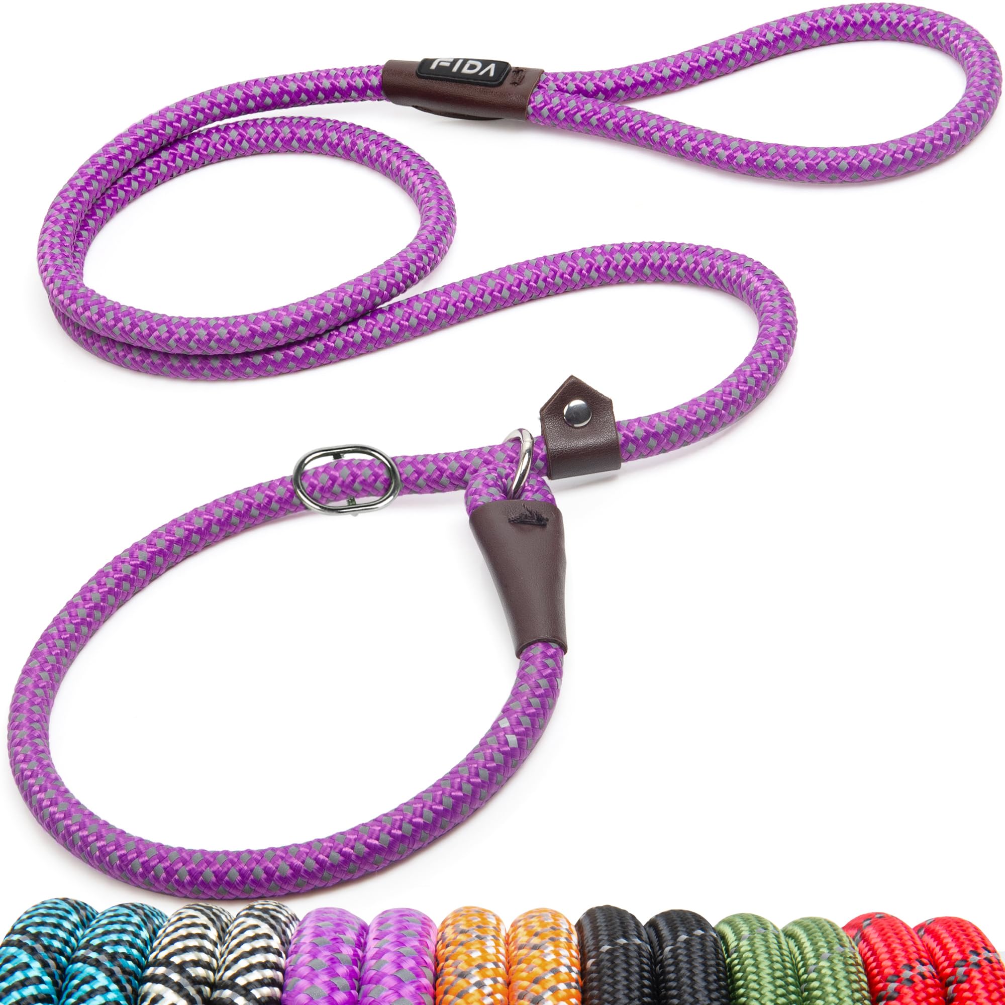 Fida Slip Lead for Dogs | 1.8m, One-Size-Fits-All, Slip-On Rope Leash. Easy to Slip On, No Collar or Harness Needed. Durable & Weather Resistant Climbers Rope with Reflective Stitching (Green)