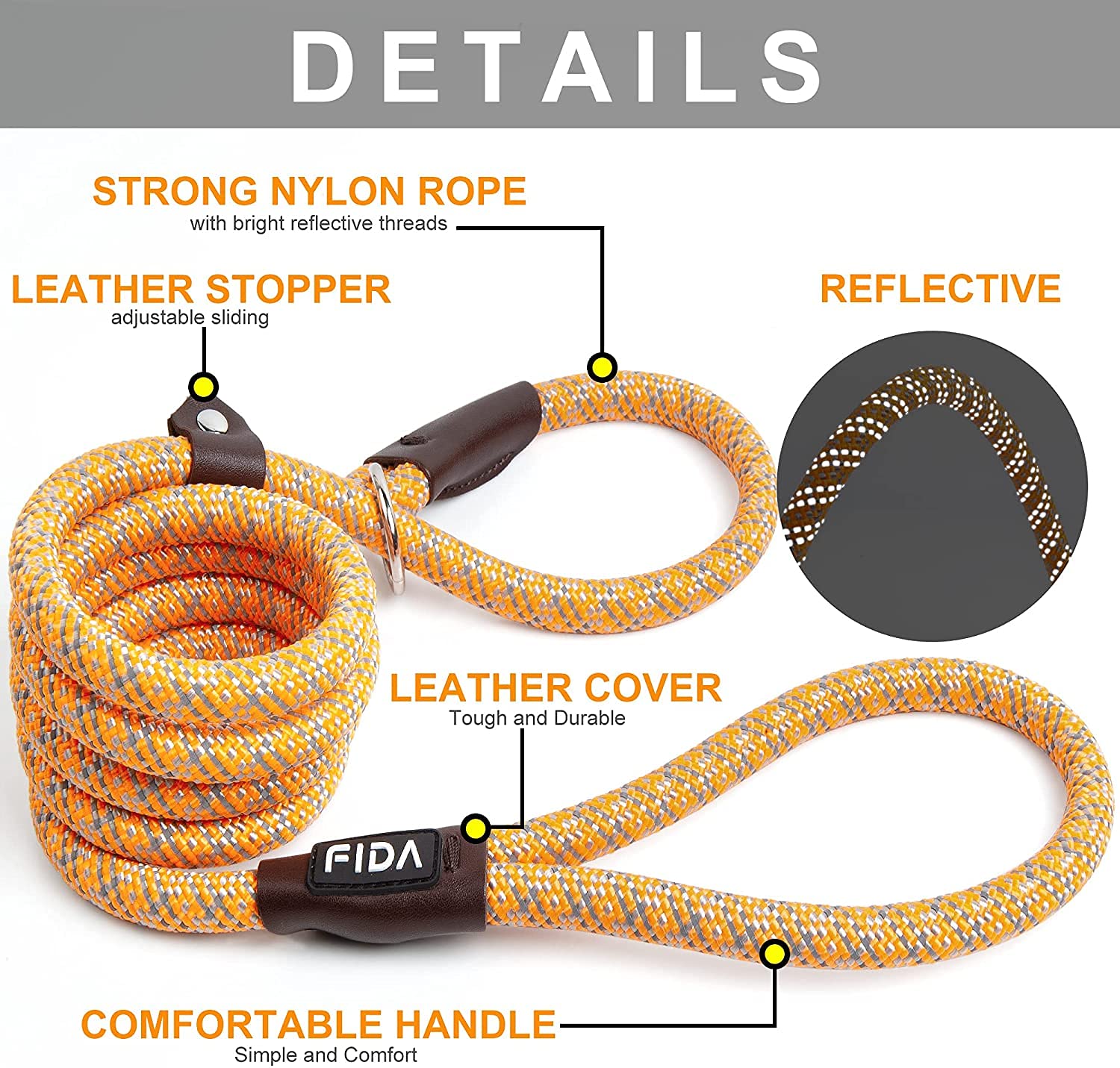 Fida Slip Lead for Dogs | 1.8m, One-Size-Fits-All, Slip-On Rope Leash. Easy to Slip On, No Collar or Harness Needed. Durable & Weather Resistant Climbers Rope with Reflective Stitching (Green)