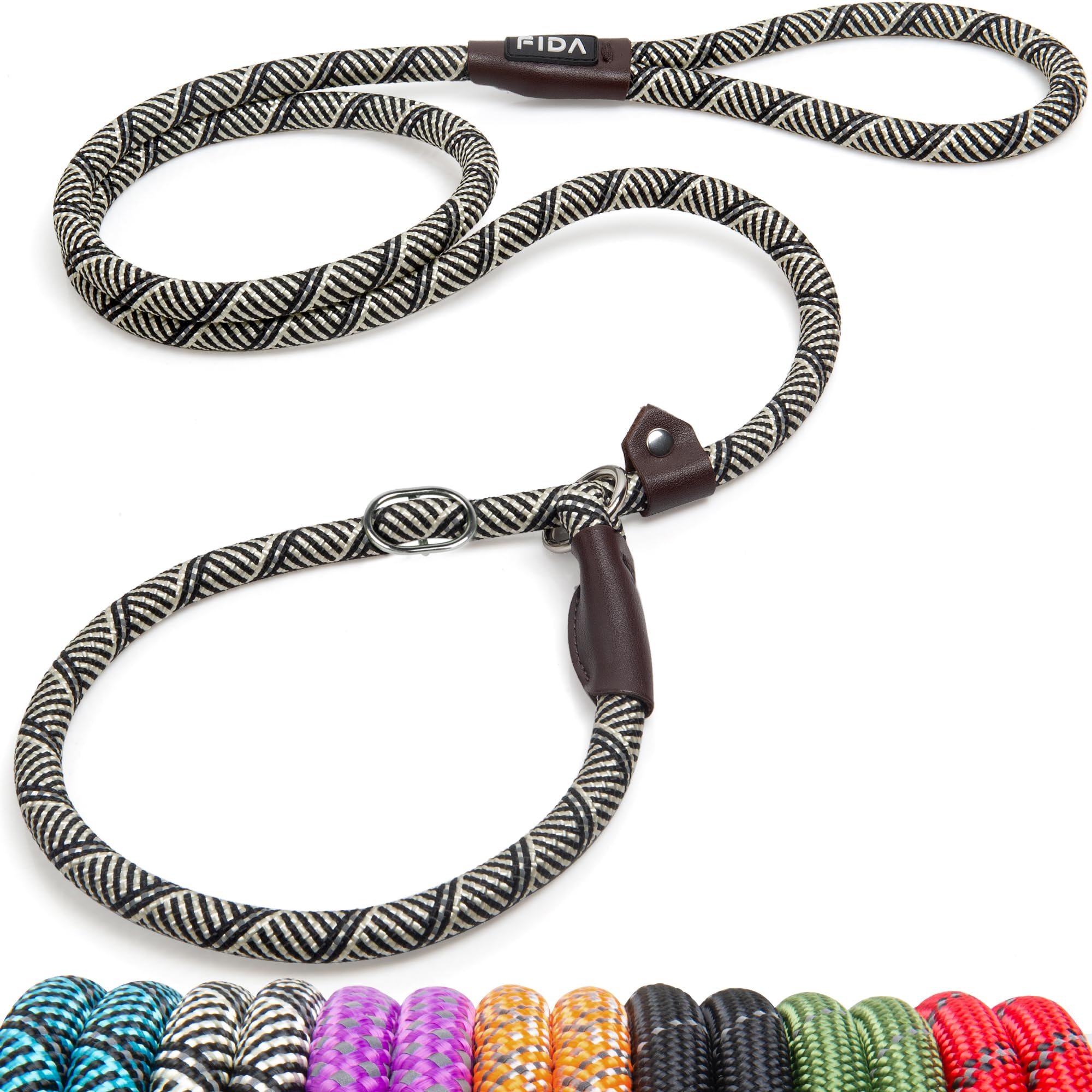 Fida Slip Lead for Dogs | 1.8m, One-Size-Fits-All, Slip-On Rope Leash. Easy to Slip On, No Collar or Harness Needed. Durable & Weather Resistant Climbers Rope with Reflective Stitching (Green)