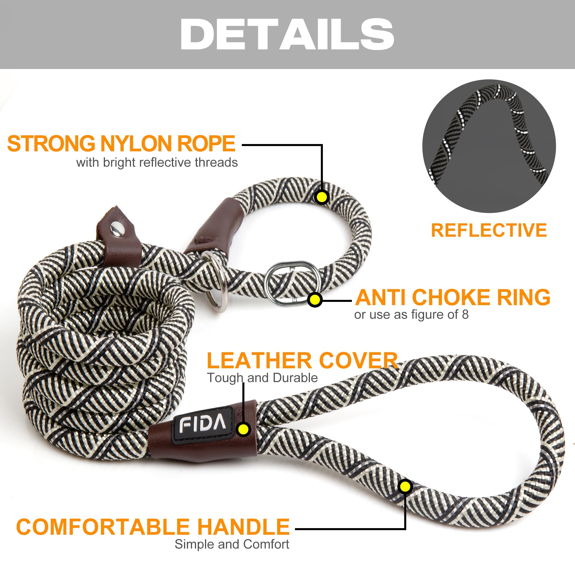 Fida Slip Lead for Dogs | 1.8m, One-Size-Fits-All, Slip-On Rope Leash. Easy to Slip On, No Collar or Harness Needed. Durable & Weather Resistant Climbers Rope with Reflective Stitching (Green)