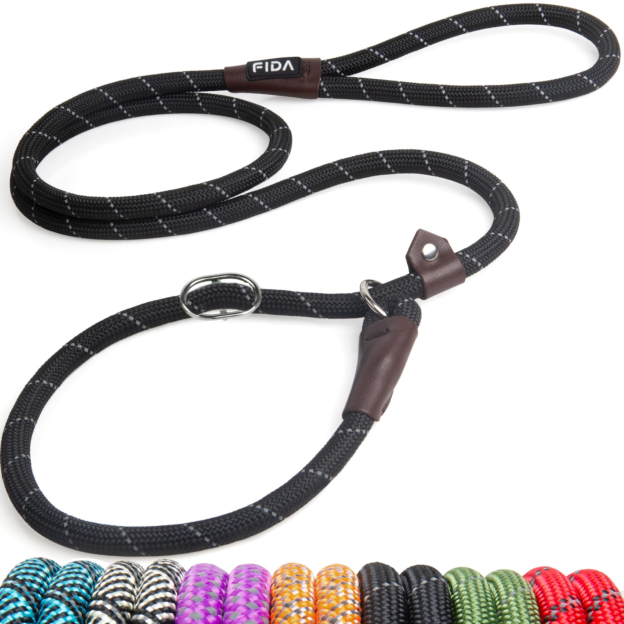Fida Slip Lead for Dogs | 1.8m, One-Size-Fits-All, Slip-On Rope Leash. Easy to Slip On, No Collar or Harness Needed. Durable & Weather Resistant Climbers Rope with Reflective Stitching (Green)