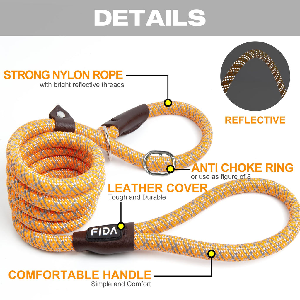 Fida Slip Lead for Dogs | 1.8m, One-Size-Fits-All, Slip-On Rope Leash. Easy to Slip On, No Collar or Harness Needed. Durable & Weather Resistant Climbers Rope with Reflective Stitching (Green)