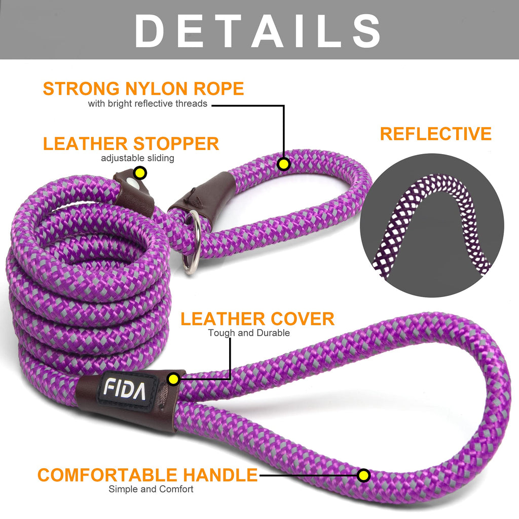 Fida Slip Lead for Dogs | 1.8m, One-Size-Fits-All, Slip-On Rope Leash. Easy to Slip On, No Collar or Harness Needed. Durable & Weather Resistant Climbers Rope with Reflective Stitching (Green)