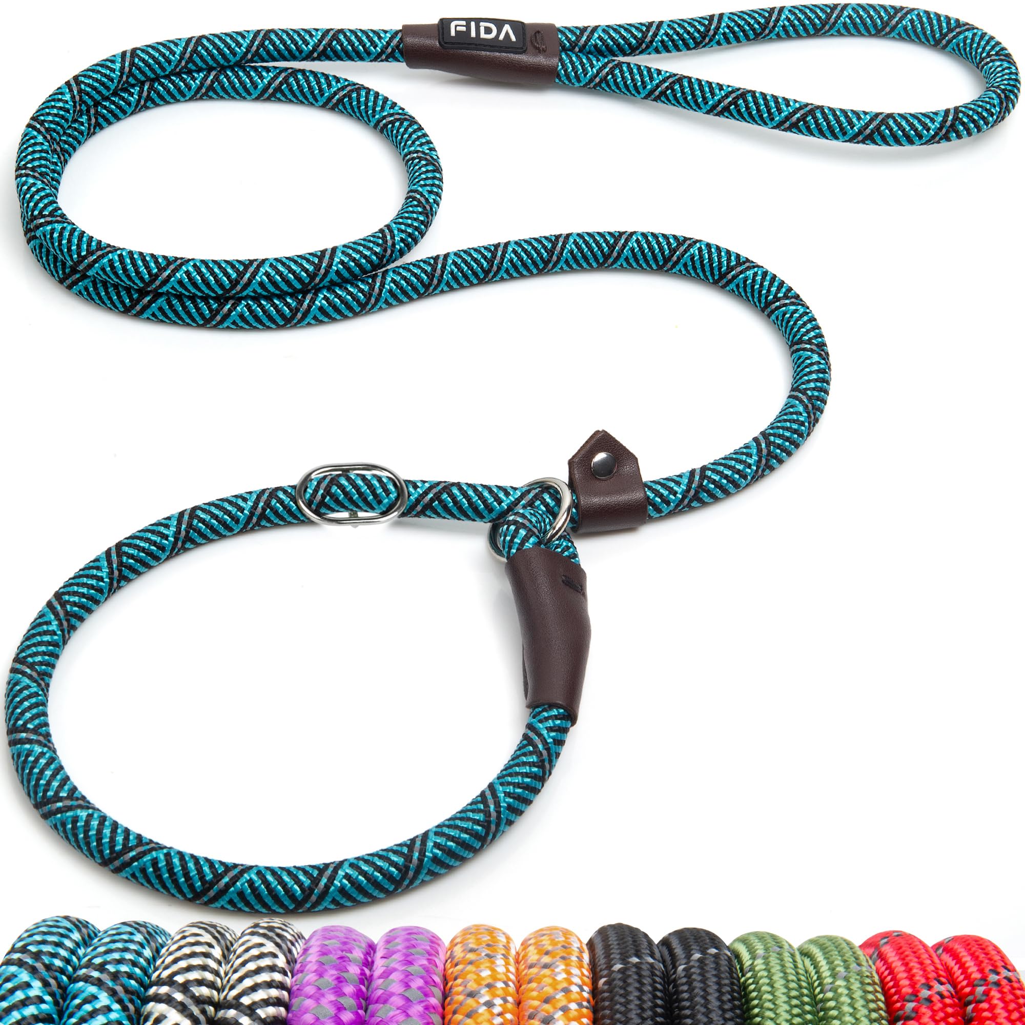 Fida Slip Lead for Dogs | 1.8m, One-Size-Fits-All, Slip-On Rope Leash. Easy to Slip On, No Collar or Harness Needed. Durable & Weather Resistant Climbers Rope with Reflective Stitching (Green)