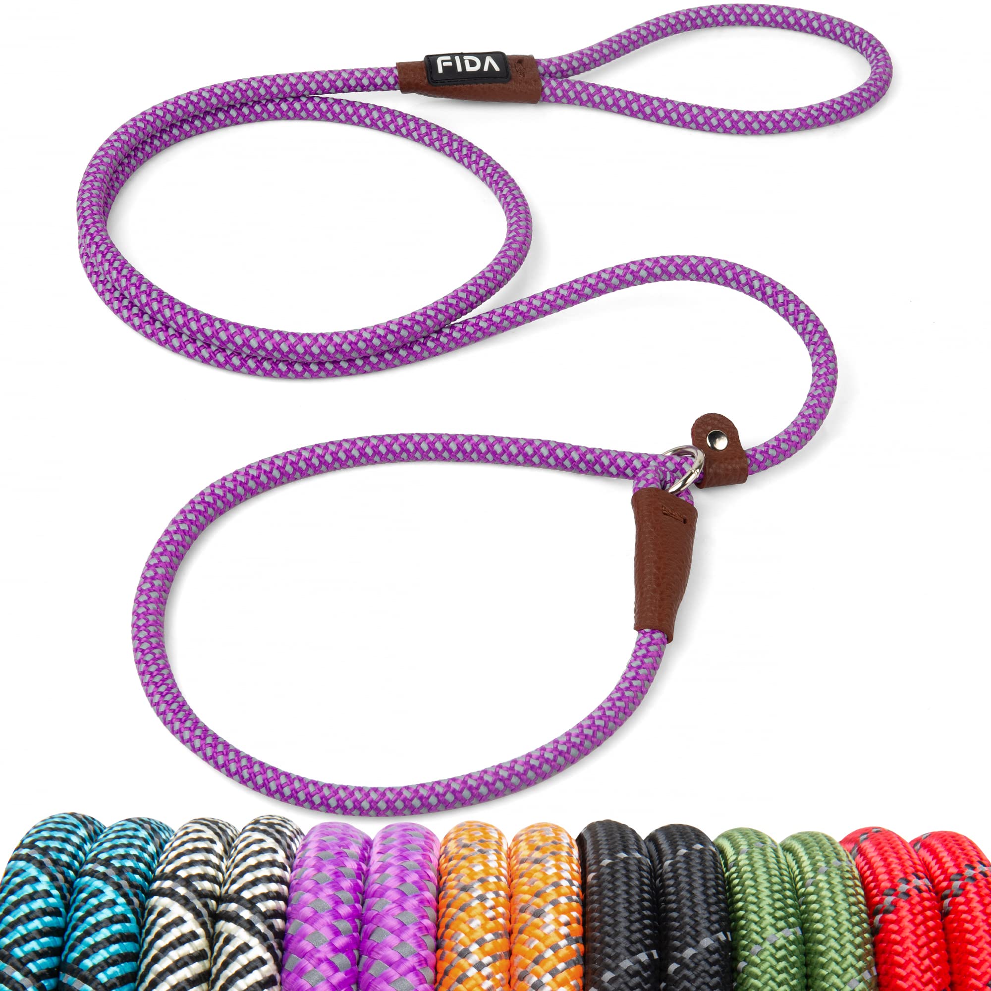 Fida Slip Lead for Dogs | 1.8m, One-Size-Fits-All, Slip-On Rope Leash. Easy to Slip On, No Collar or Harness Needed. Durable & Weather Resistant Climbers Rope with Reflective Stitching (Green)