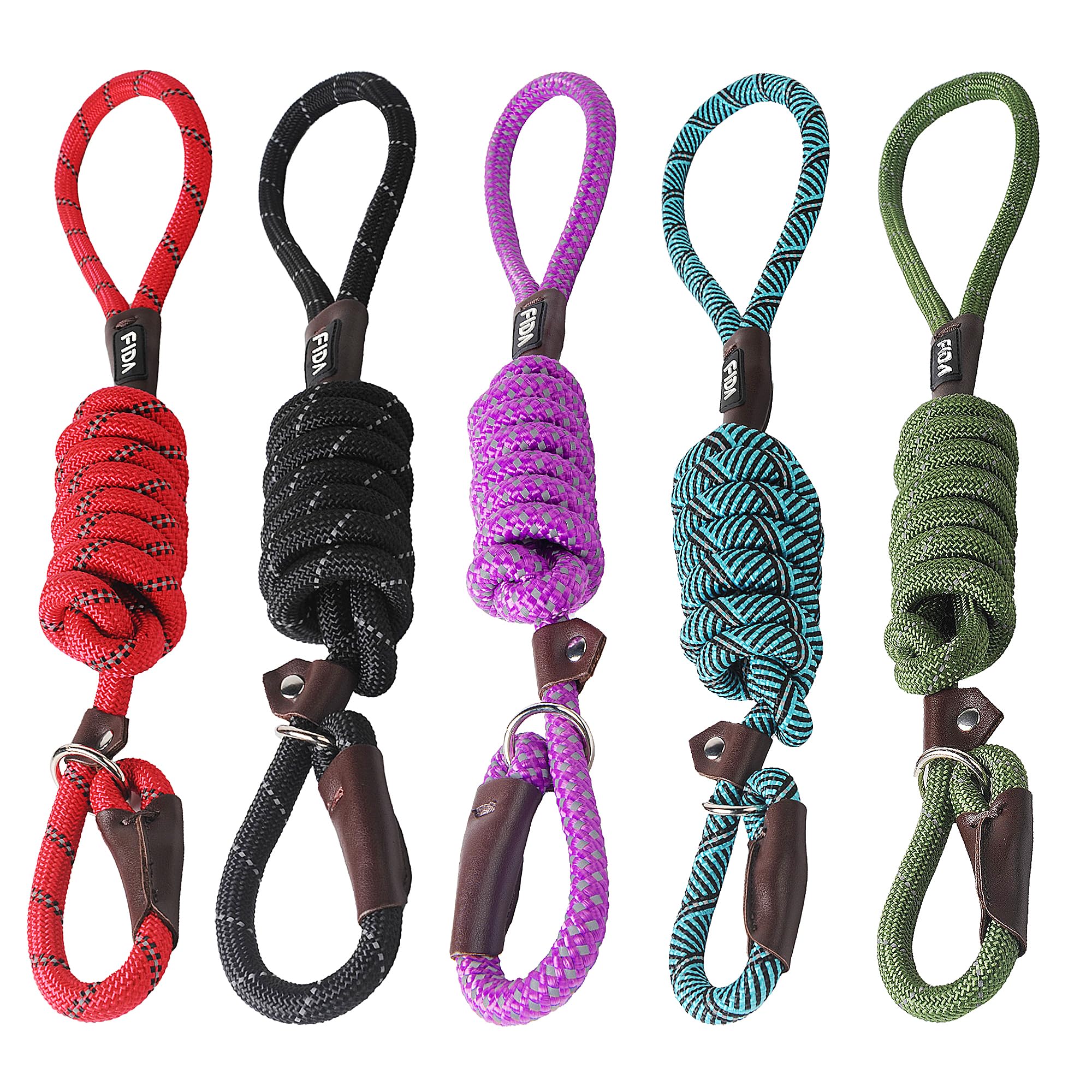 Fida Slip Lead for Dogs | 1.8m, One-Size-Fits-All, Slip-On Rope Leash. Easy to Slip On, No Collar or Harness Needed. Durable & Weather Resistant Climbers Rope with Reflective Stitching (Green)